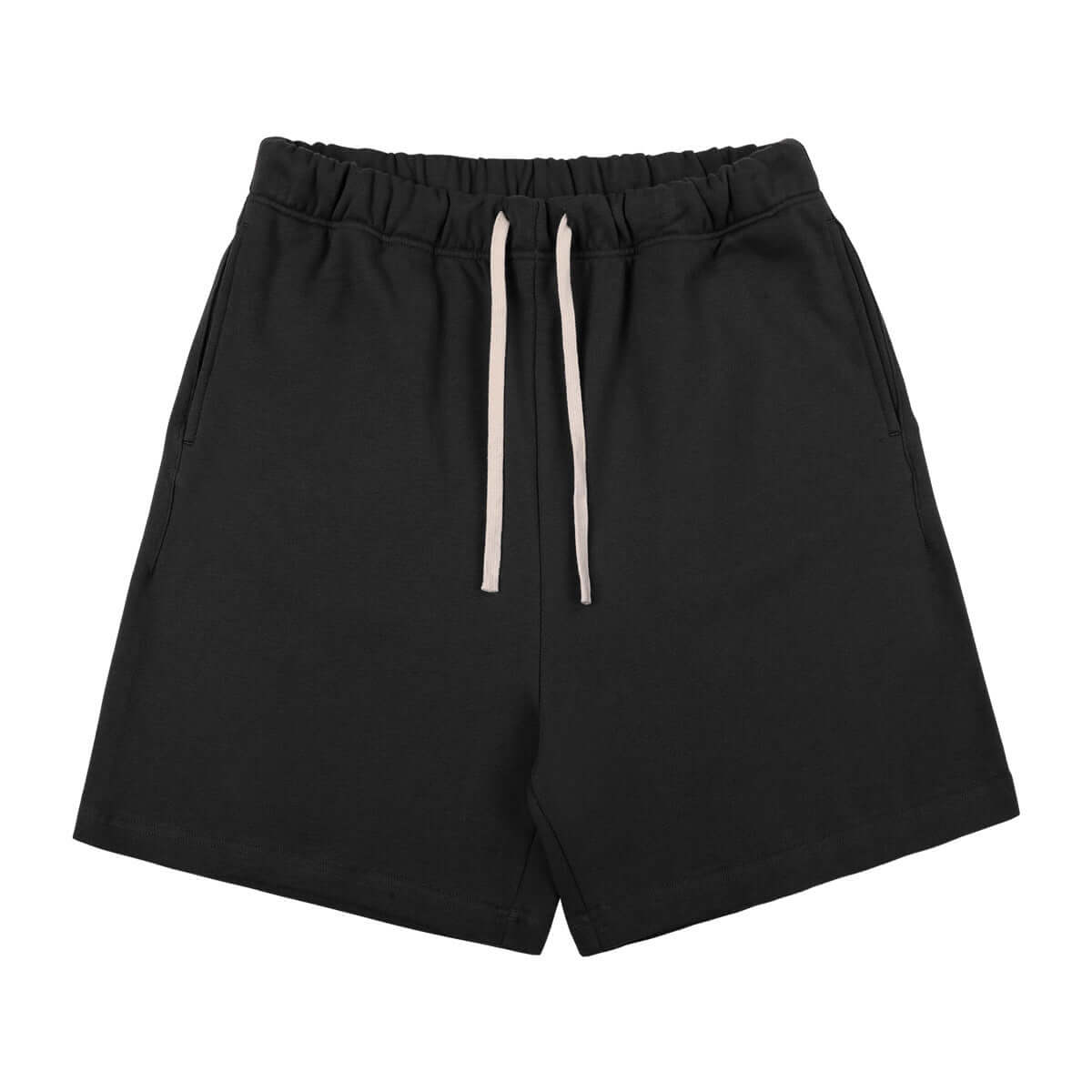 Calcas cortas de algodón para hombres en color negro, con ajuste holgado y cordón de cierre.