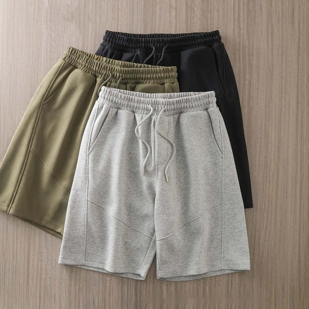 pantalones cortos casuales pesados para hombres en colores negro, gris y verde