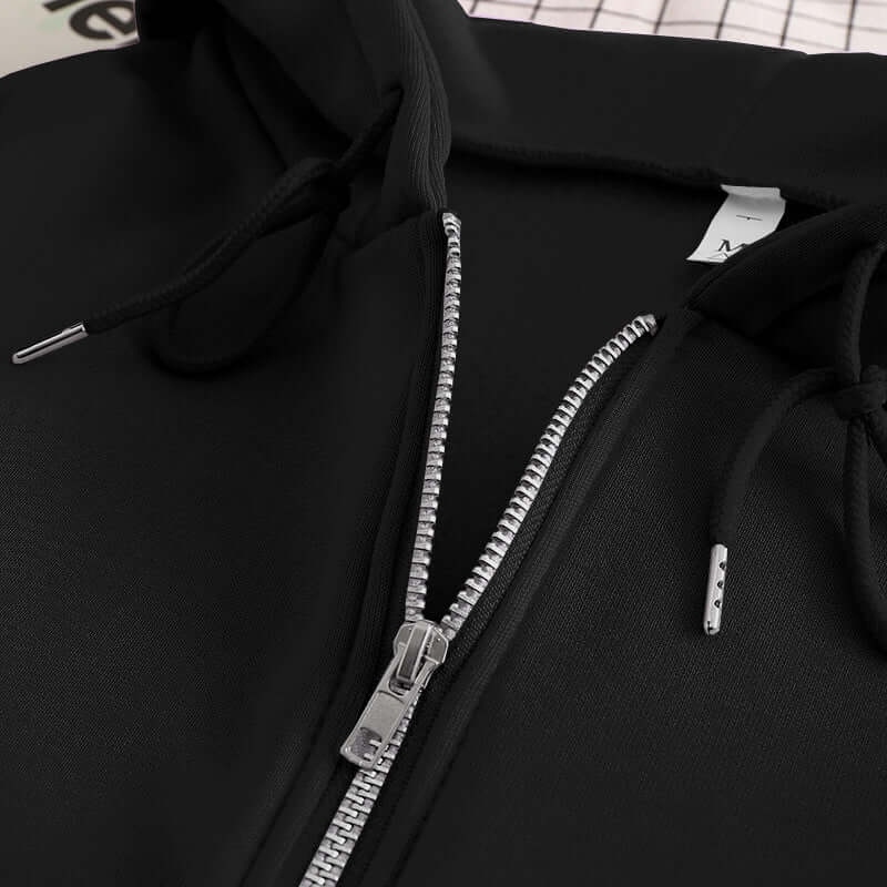 Art Retro Simple Ladies Hoodie Streetwear con detalle de cremallera y capucha en color negro