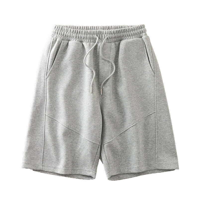 pantalones cortos casuales pesados para hombres en color gris con bolsillo y cintura elástica.