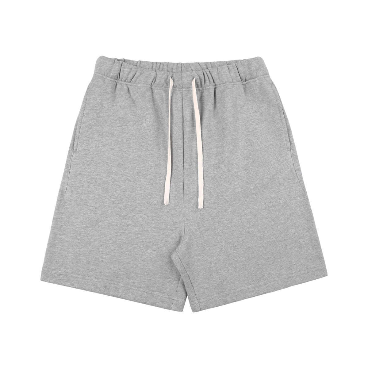 calcas cortas de algodón para hombres en color gris, diseño suelto y con cordón ajustable.