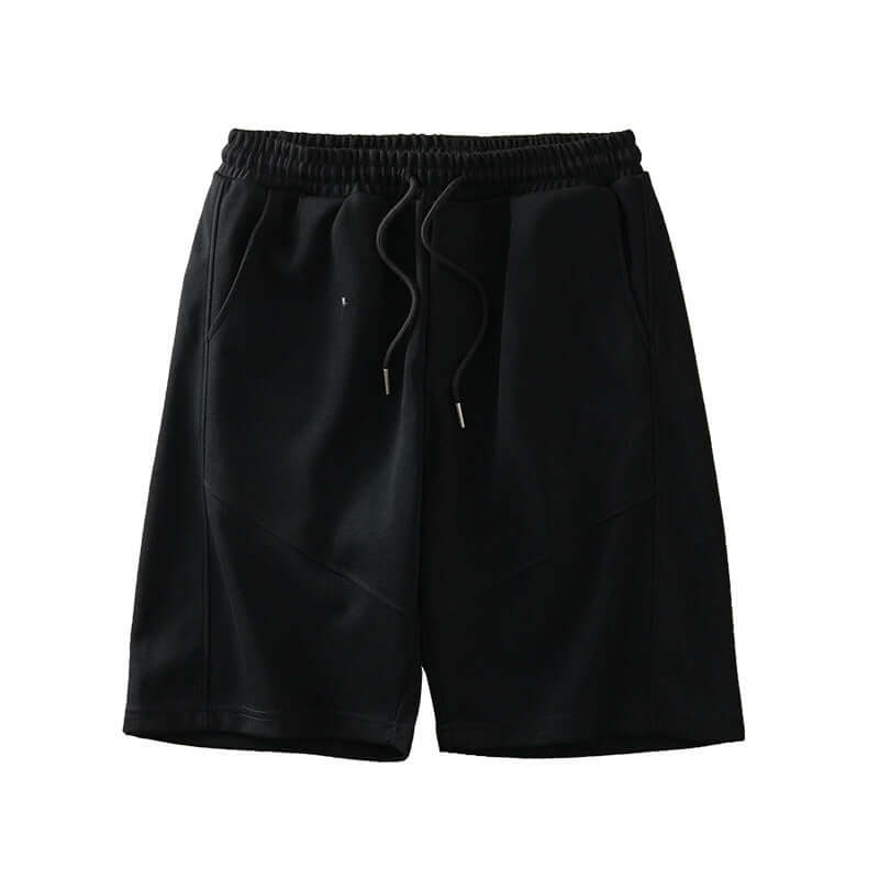 pantalones cortos casuales pesados para hombres de color negro con bolsillos y cinturilla elástica